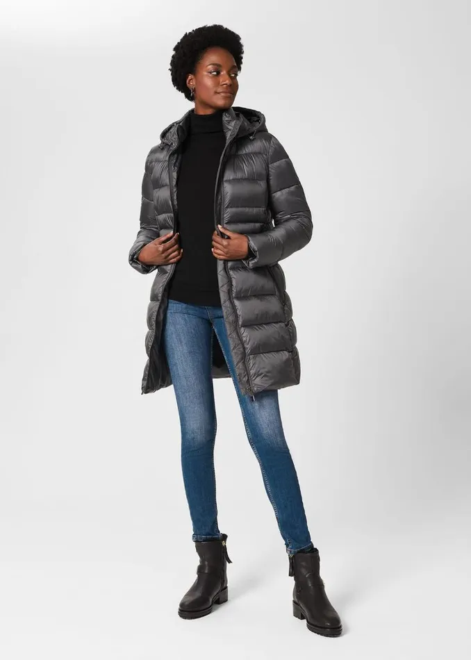 Coats and Jackets Women HOBBS Danika Long Puffer Jacket With Hood Charcoal Grey
