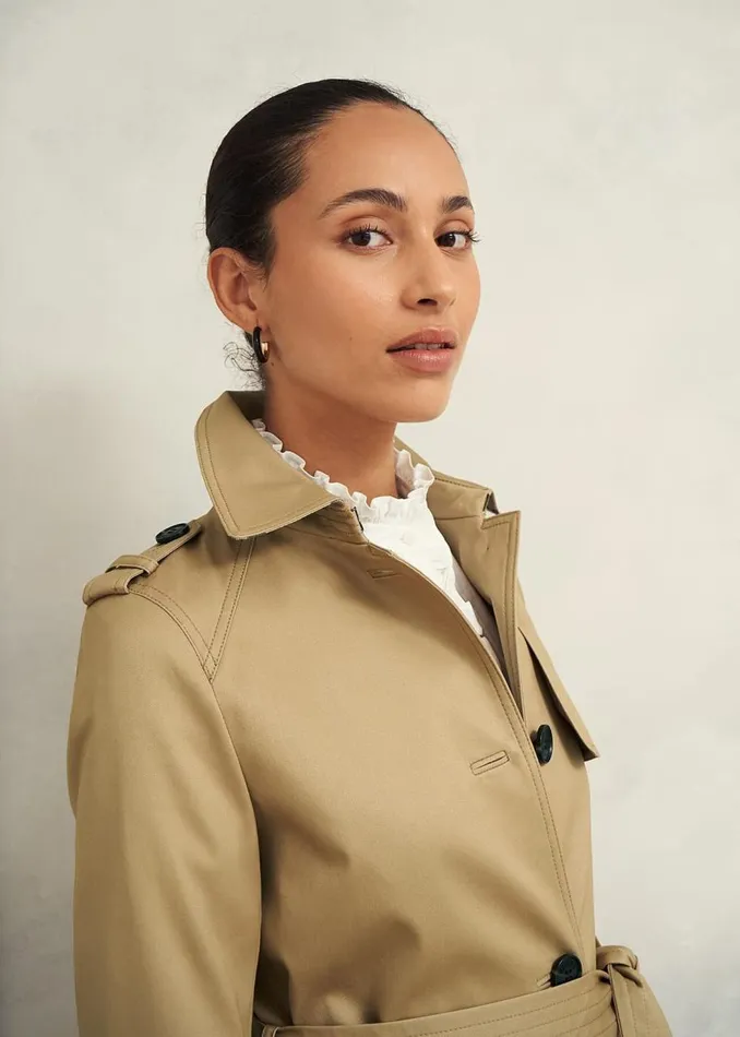 Coats and Jackets Women HOBBS Hallie Shower Resistant Trench Coat Fawn Beige