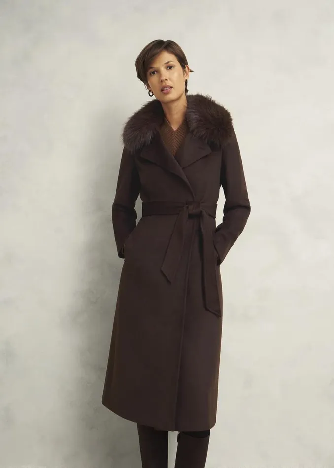 Coats and Jackets Women HOBBS Livia Wool Coat With Faux Fur Alder Brown