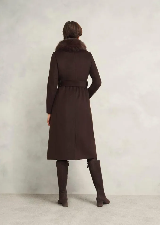 Coats and Jackets Women HOBBS Livia Wool Coat With Faux Fur Alder Brown