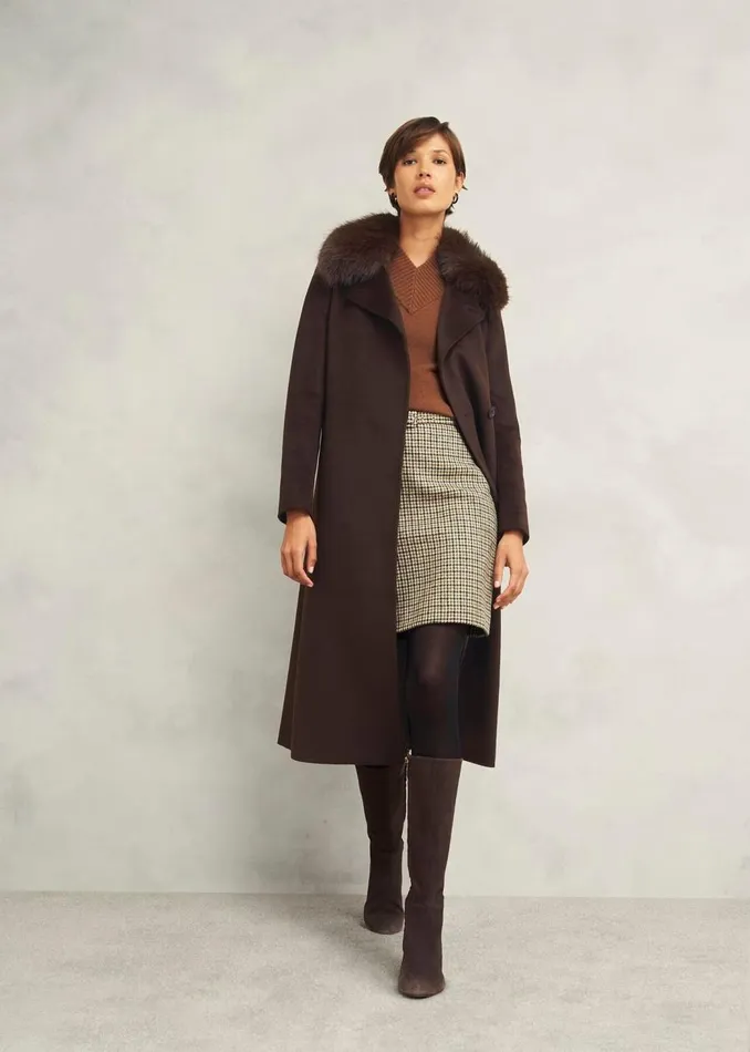 Coats and Jackets Women HOBBS Livia Wool Coat With Faux Fur Alder Brown