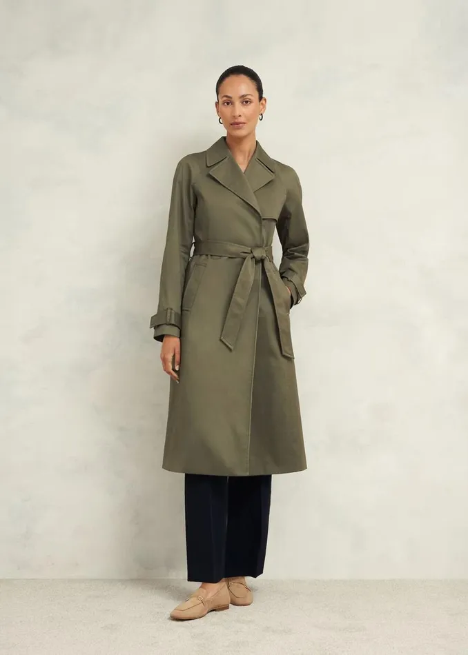 Coats and Jackets Women HOBBS Rhian Shower Resistant Trench Coat Olive Green