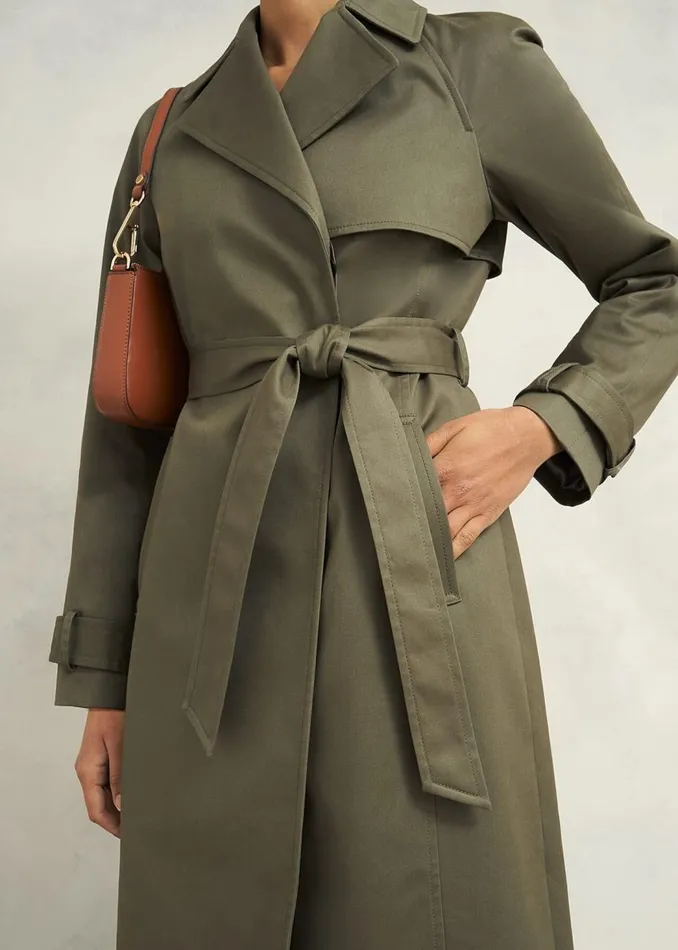 Coats and Jackets Women HOBBS Rhian Shower Resistant Trench Coat Olive Green