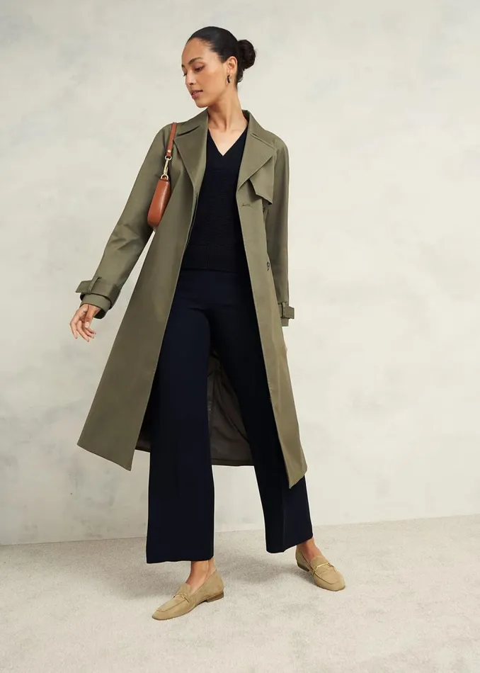 Coats and Jackets Women HOBBS Rhian Shower Resistant Trench Coat Olive Green