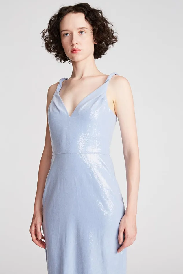 Cocktail Women Halston Keira Dress In Soft Sequins Sky Blue