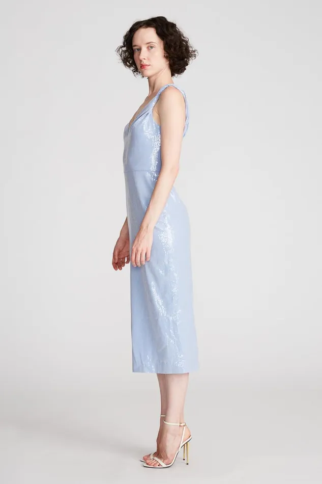 Cocktail Women Halston Keira Dress In Soft Sequins Sky Blue Cocktail Women Halston Keira Dress In Soft Sequins Sky Blue