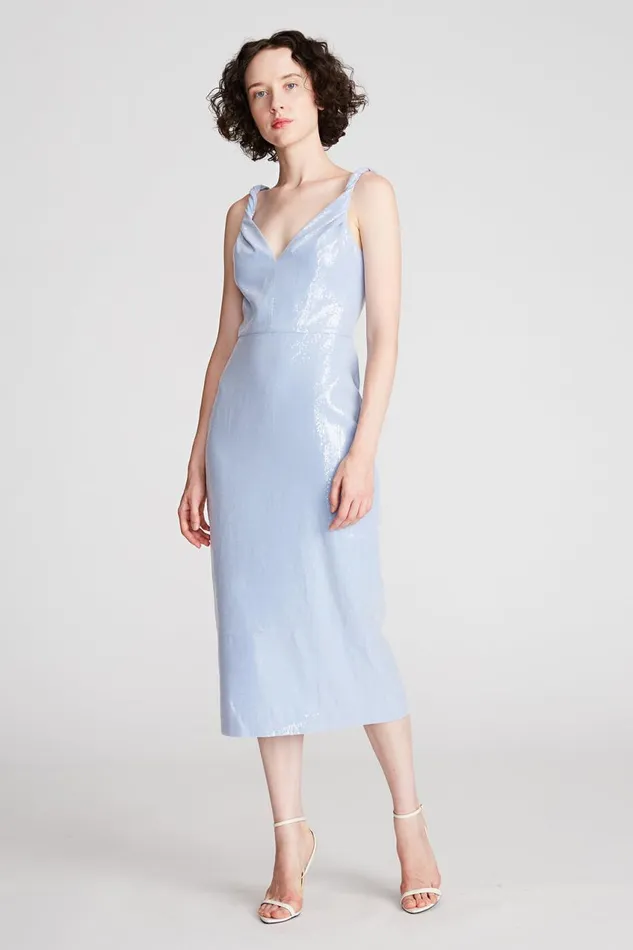 Cocktail Women Halston Keira Dress In Soft Sequins Sky Blue Cocktail Women Halston Keira Dress In Soft Sequins Sky Blue