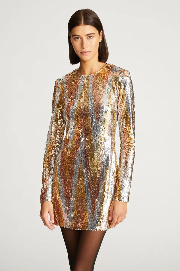 Cocktail Women Halston Maude Dress In Chevron Sequin Gold Tonal