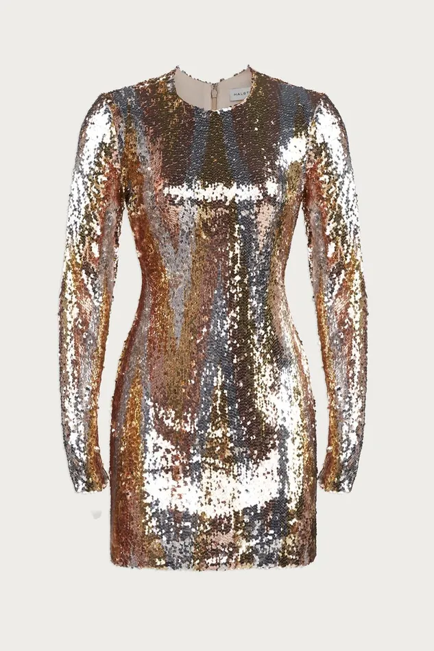 Cocktail Women Halston Maude Dress In Chevron Sequin Gold Tonal