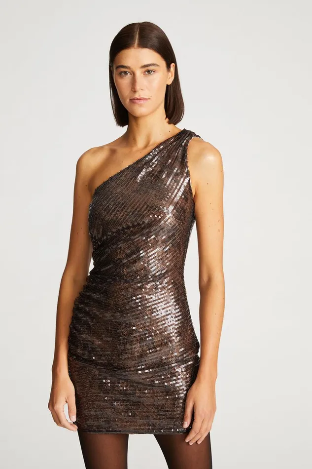 Cocktail Women Halston Shyla Dress In Lace Sequin Umber