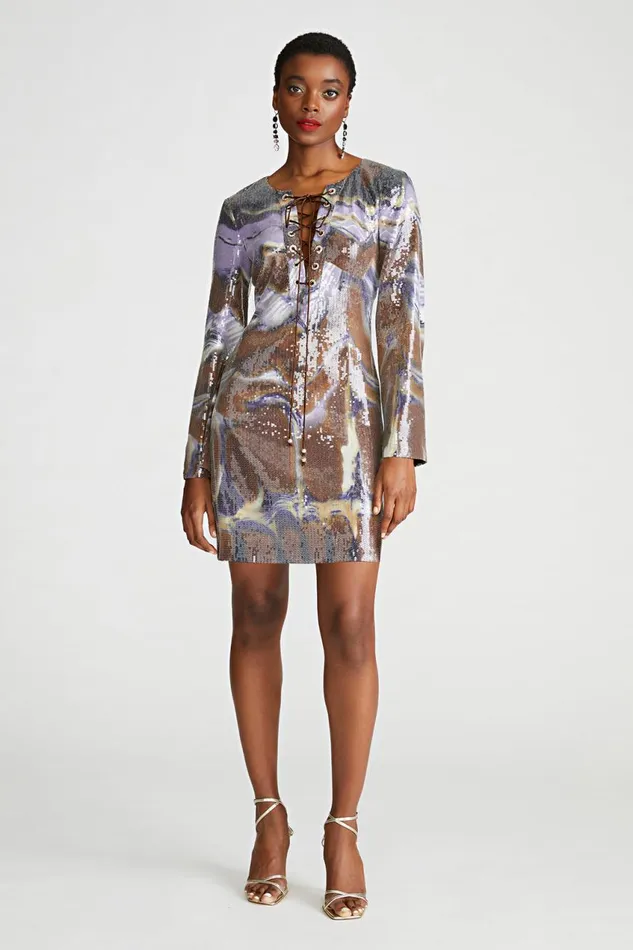 Cocktail Women Halston Wynonna Dress In Sequin Earth Strata