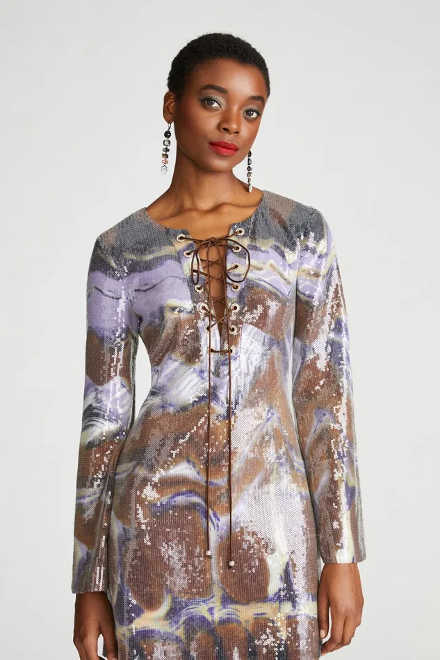 Cocktail Women Halston Wynonna Dress In Sequin Earth Strata