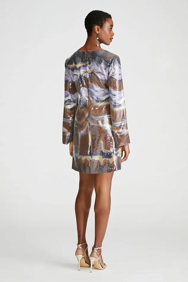 Cocktail Women Halston Wynonna Dress In Sequin Earth Strata