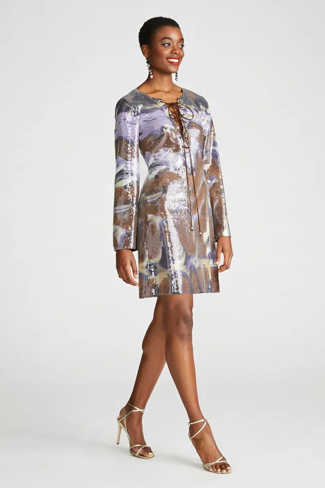 Cocktail Women Halston Wynonna Dress In Sequin Earth Strata