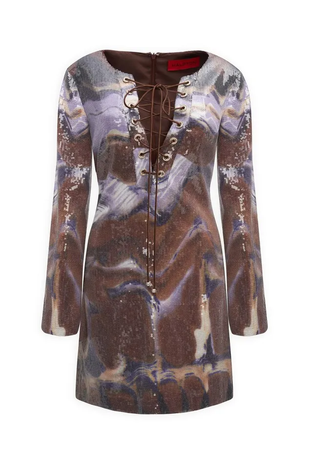 Cocktail Women Halston Wynonna Dress In Sequin Earth Strata