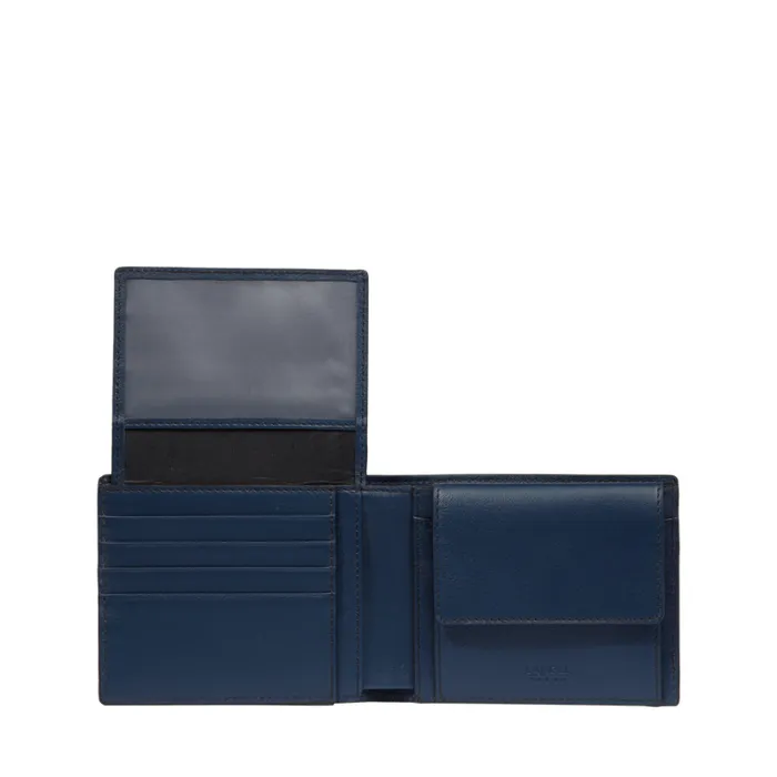 Coin Compartment Wallet8CC With Flap Petrol Blue Men Lancel Purses