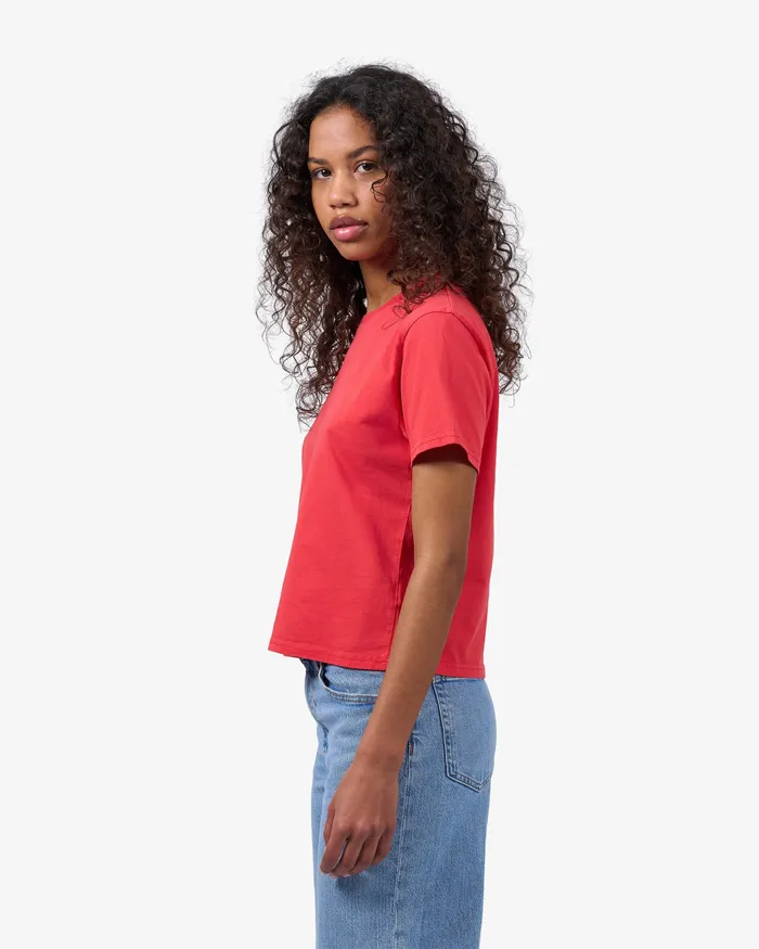 Colorfulstandard Organic Boxy Crop Tee 8211 Red Tangerine Women TShirts