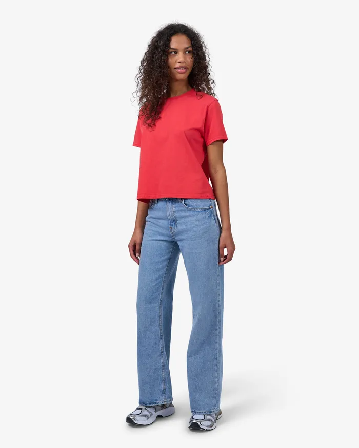 Colorfulstandard Organic Boxy Crop Tee 8211 Red Tangerine Women TShirts