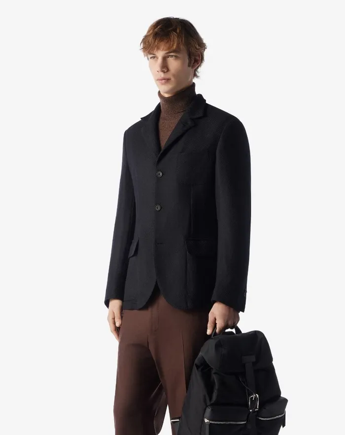 Corneliani Jackets Black Jerseylike Wool Jacket For Men 8211 Men