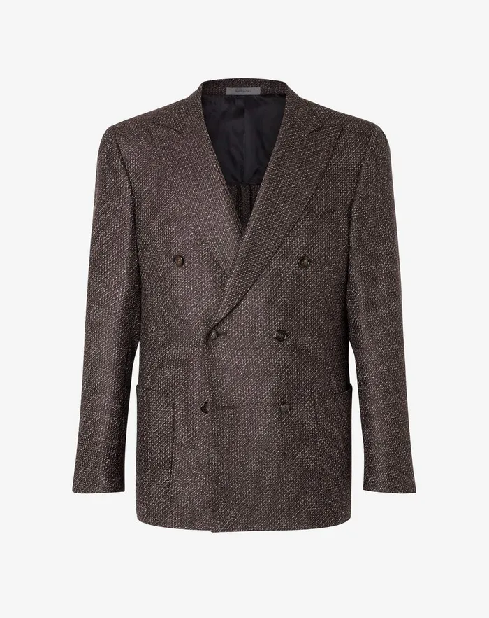 Corneliani Jackets Blue 6button Wool Jacket With Micro Pattern 8211 Men