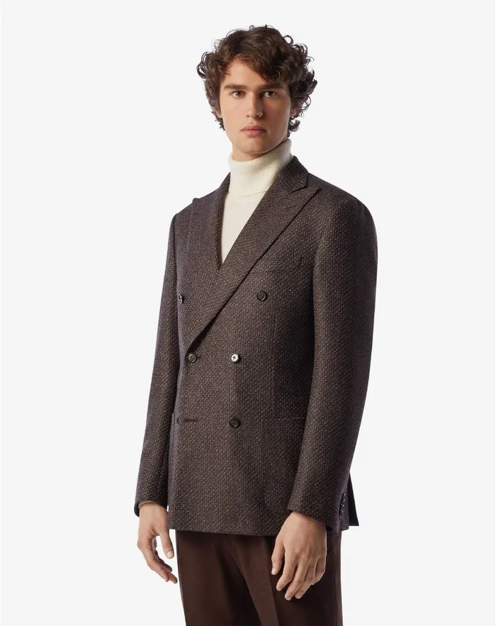 Corneliani Jackets Blue 6button Wool Jacket With Micro Pattern 8211 Men