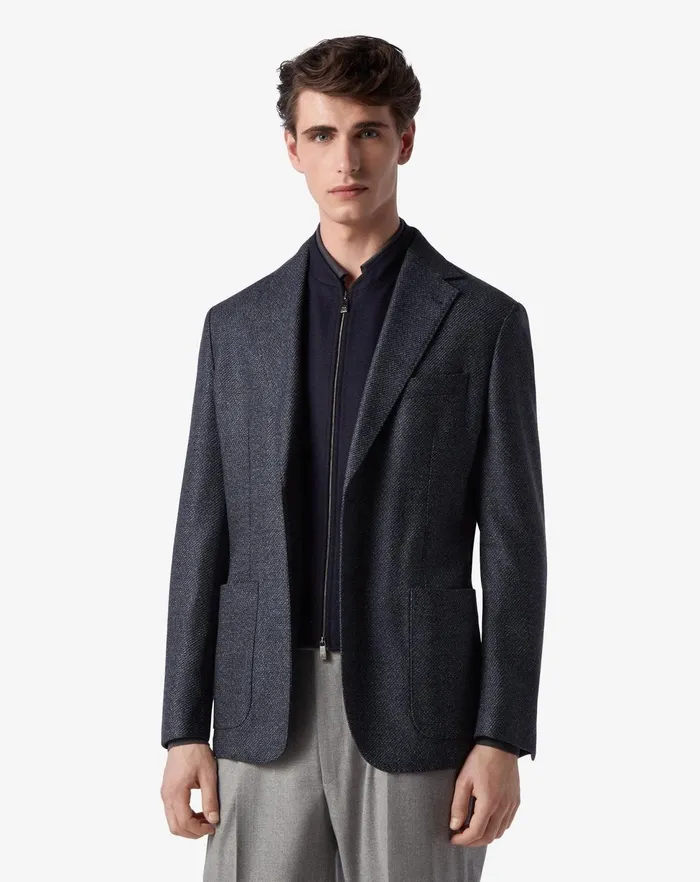 Corneliani Jackets Navy Blue Wool Twill Jacket For Men 8211 Men