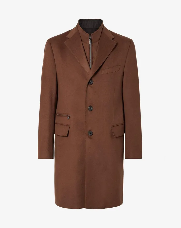 Corneliani Outerwear And Coats Blue Wool Beaver Coat With Detachable Vest 8211 Men