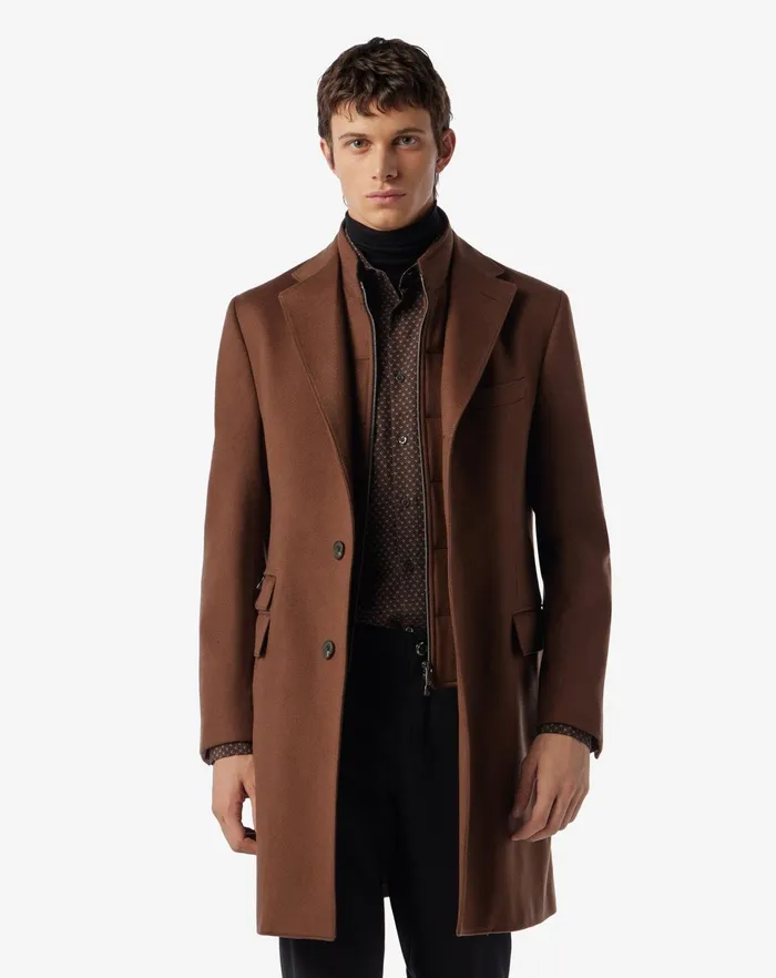 Corneliani Outerwear And Coats Blue Wool Beaver Coat With Detachable Vest 8211 Men