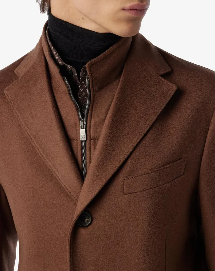 Corneliani Outerwear And Coats Blue Wool Beaver Coat With Detachable Vest 8211 Men