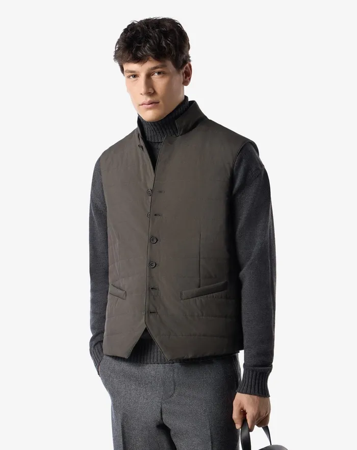 Corneliani Outerwear And Coats Forest Green Poplin Quilted Vest For Men 8211 Men