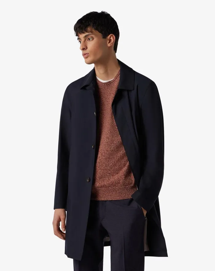 Corneliani Outerwear And Coats Lined Navy Blue Viscose Blend Trench Coat 8211 Men