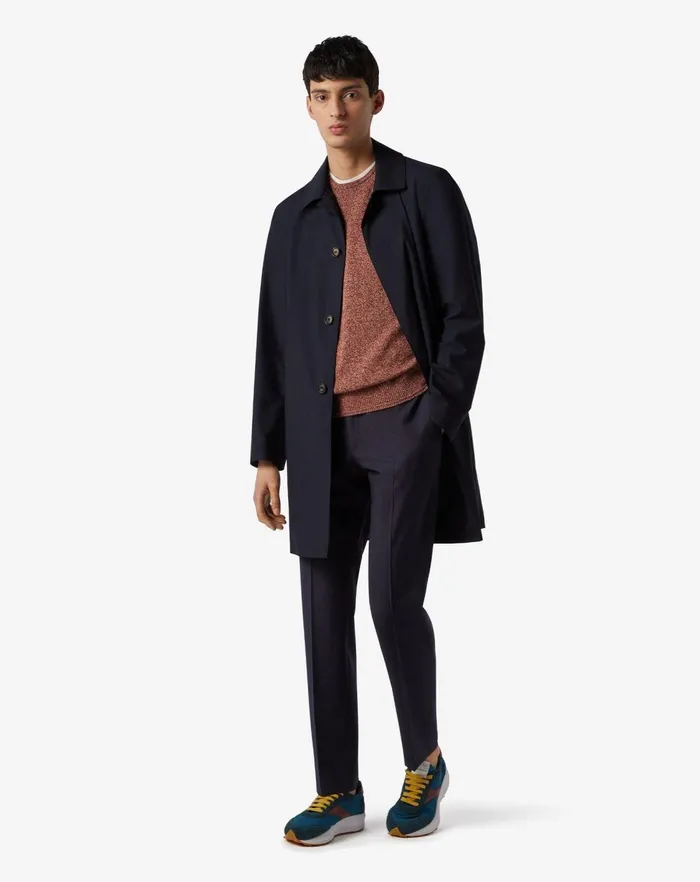 Corneliani Outerwear And Coats Lined Navy Blue Viscose Blend Trench Coat 8211 Men