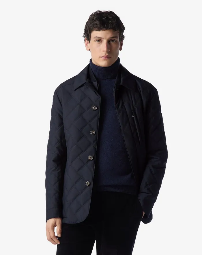 Corneliani Outerwear And Coats Waterproof Jacket In Navy Blue Technical Poplin 8211 Men