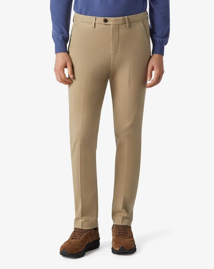 Corneliani Pants Beige Stretch Gabardine And Silk Trousers For Men 8211 Men