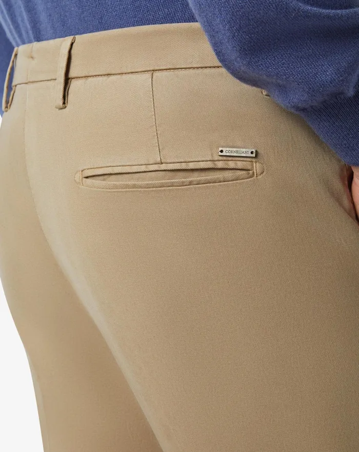 Corneliani Pants Beige Stretch Gabardine And Silk Trousers For Men 8211 Men