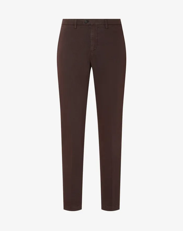 Corneliani Pants Brown Stretch Gabardine Slim Fit Trousers For Men 8211 Men