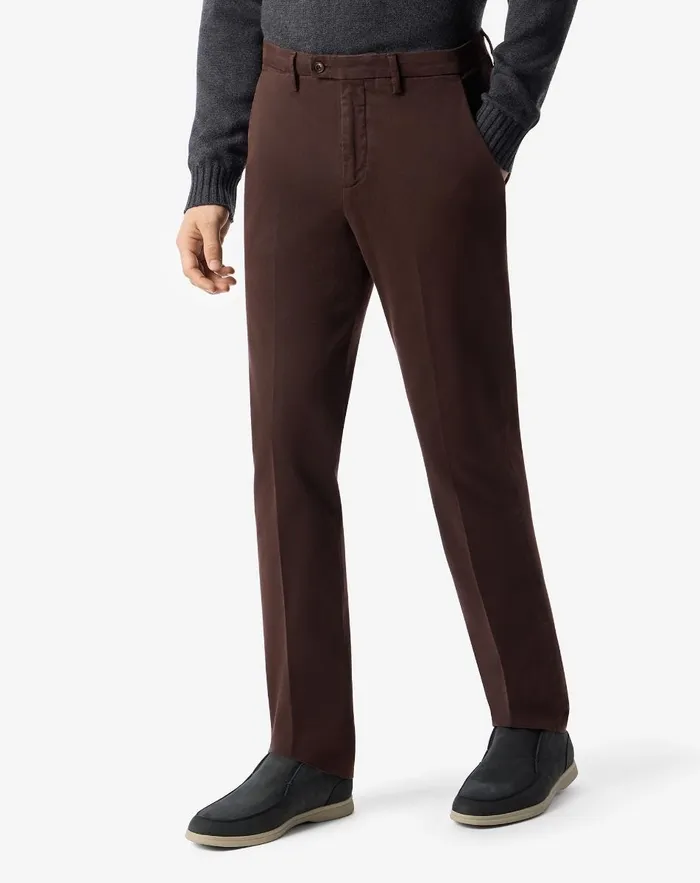 Corneliani Pants Brown Stretch Gabardine Slim Fit Trousers For Men 8211 Men