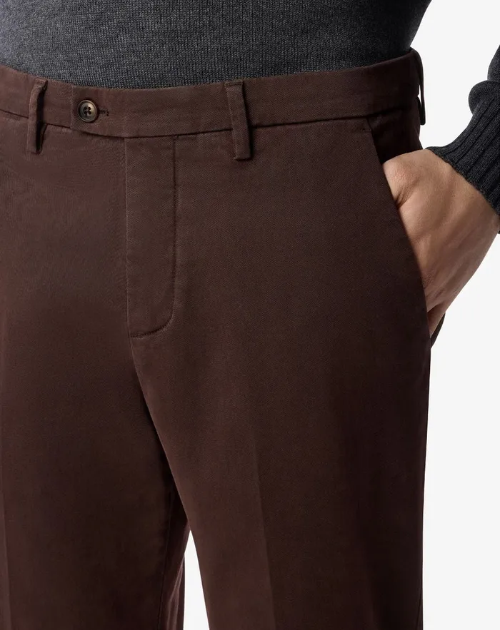 Corneliani Pants Brown Stretch Gabardine Slim Fit Trousers For Men 8211 Men