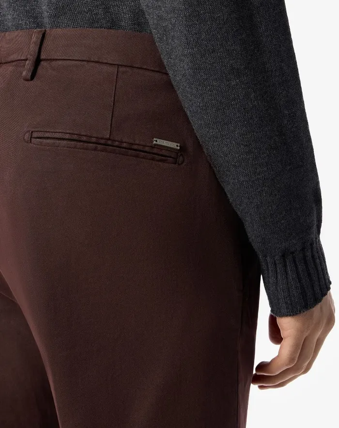 Corneliani Pants Brown Stretch Gabardine Slim Fit Trousers For Men 8211 Men