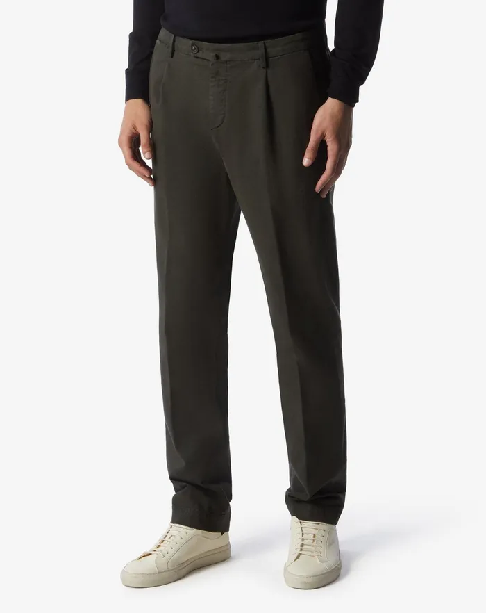 Corneliani Pants Dark Green 1 Pleated Stretch Cotton Chino 8211 Men