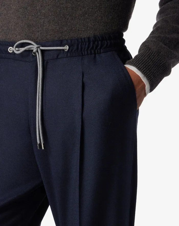 Corneliani Pants Navy Blue Wool Flannel 1 Pleated Trousers 8211 Men