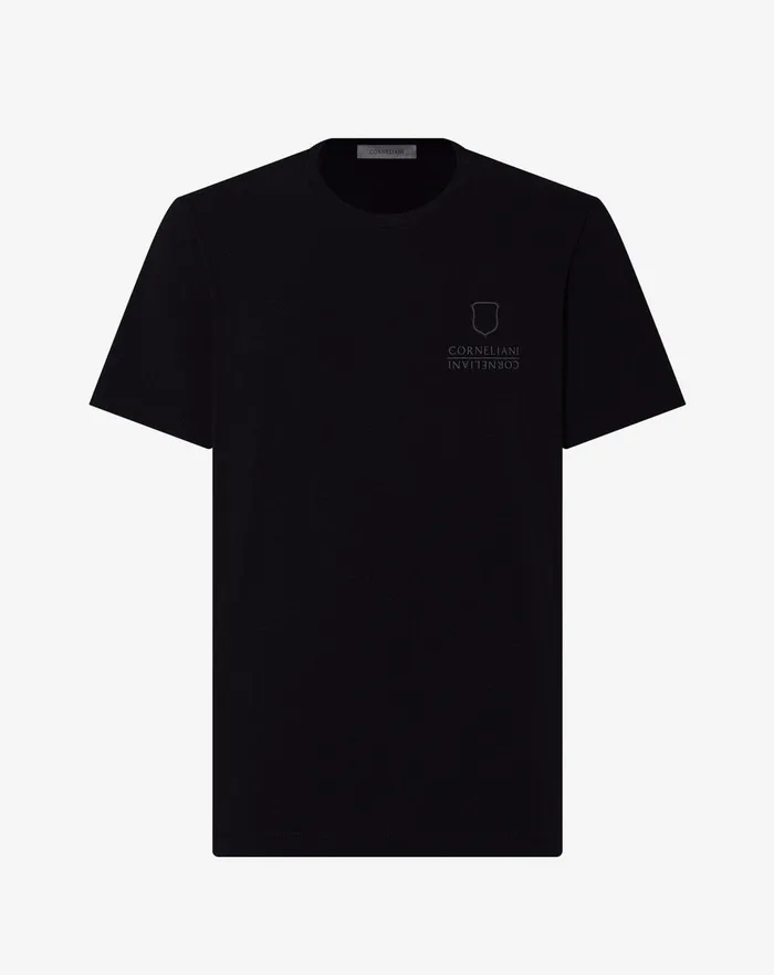 Corneliani Polos and TShirts Black Stretch Jersey Shortsleeved Crew Neck Tshirt For Men 8211 Men