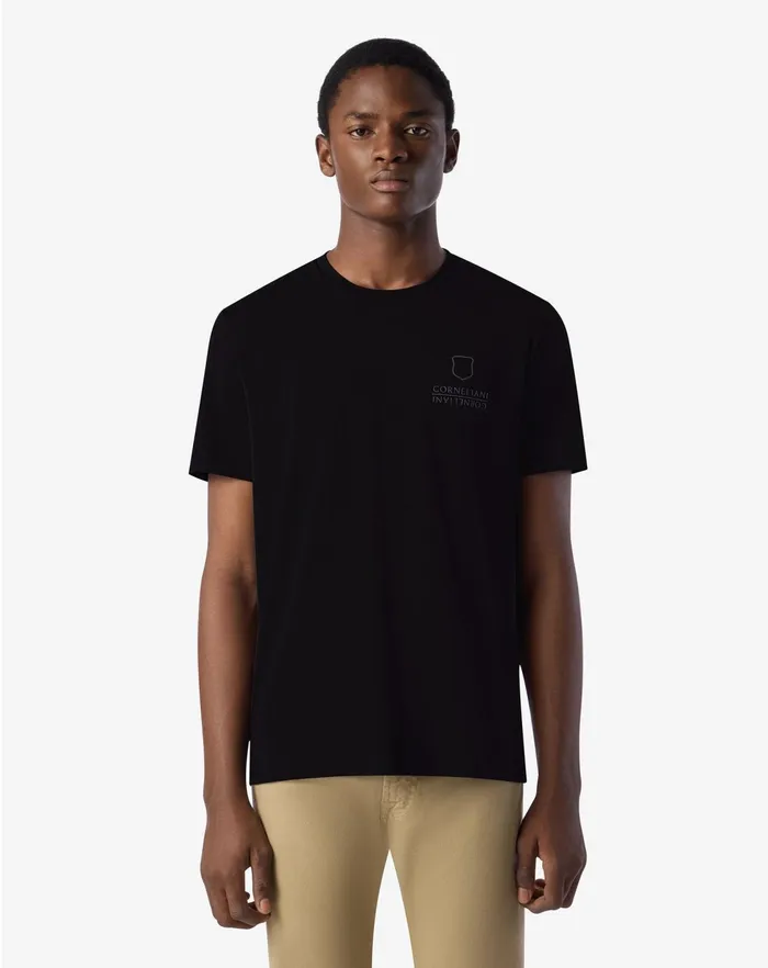 Corneliani Polos and TShirts Black Stretch Jersey Shortsleeved Crew Neck Tshirt For Men 8211 Men