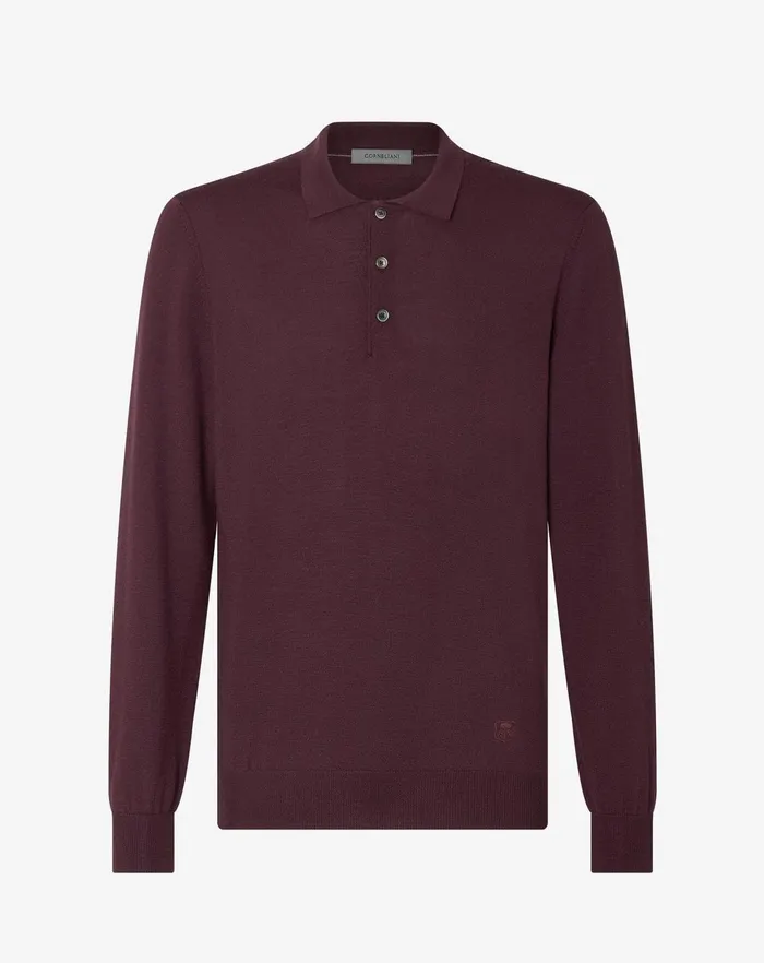 Corneliani Polos and TShirts Purple Extra Fine Merino Wool Buttonup Polo Shirt For Men 8211 Men