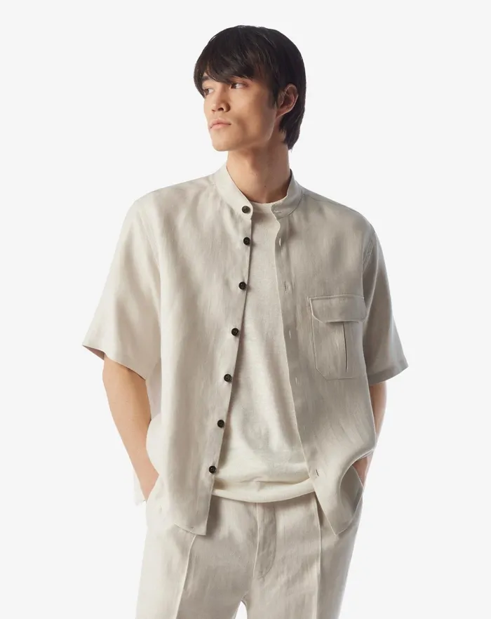 Corneliani Shirts Mens Pure Linen Ivory Shirt 8211 Men