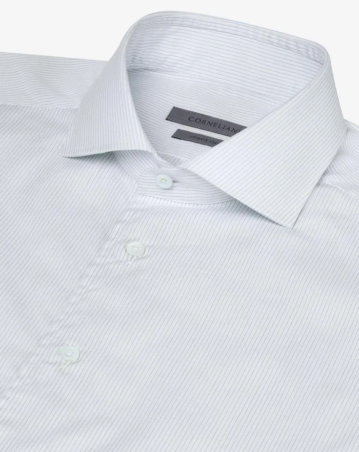 Corneliani Shirts White Cotton Poplin Shirt With Light Blue Stripes 8211 Men
