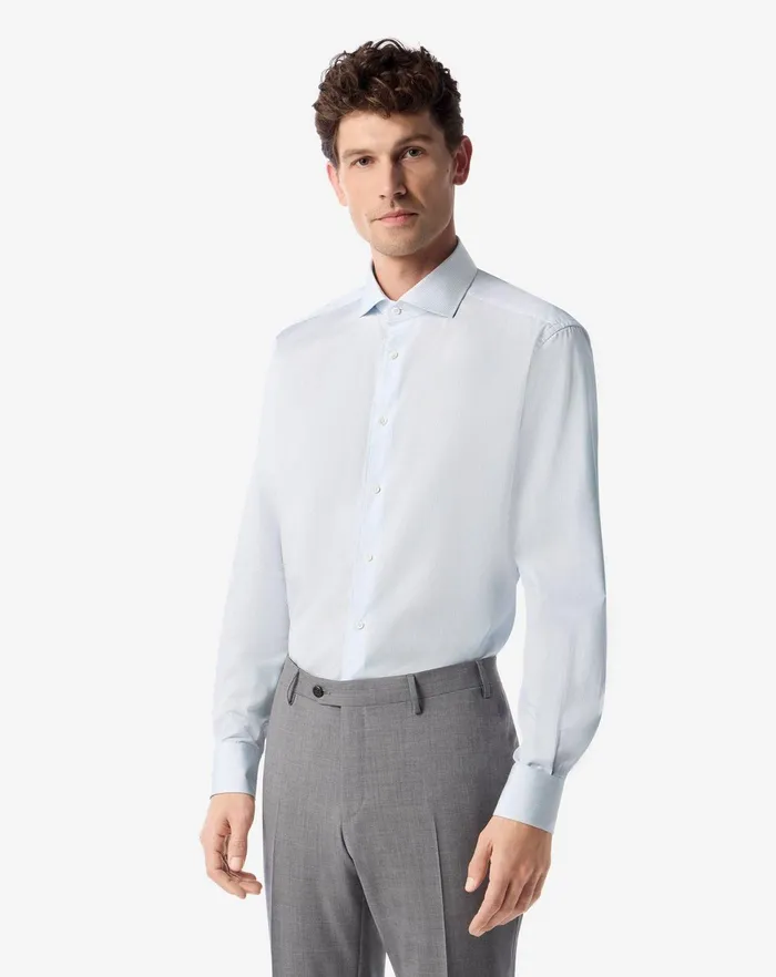 Corneliani Shirts White Cotton Poplin Shirt With Light Blue Stripes 8211 Men