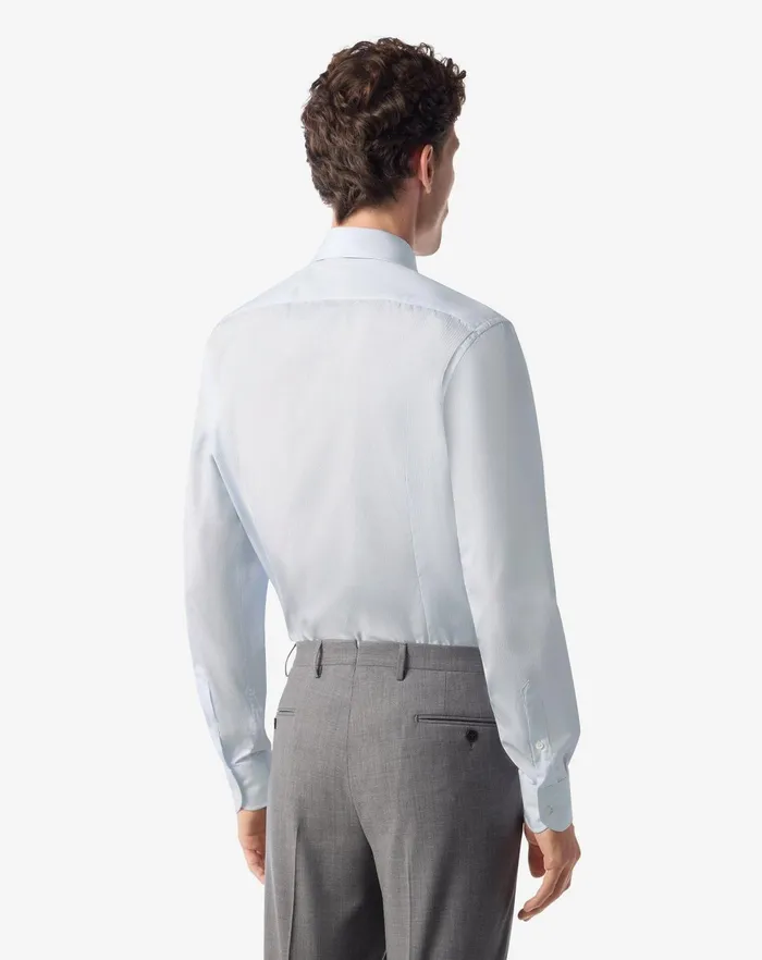 Corneliani Shirts White Cotton Poplin Shirt With Light Blue Stripes 8211 Men