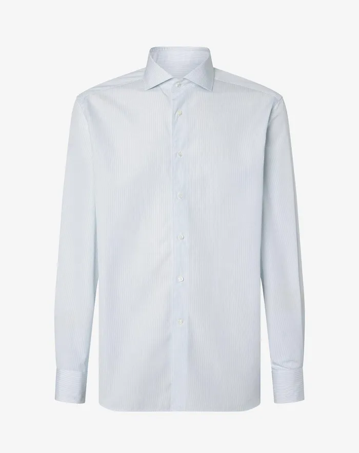 Corneliani Shirts White Cotton Poplin Shirt With Light Blue Stripes 8211 Men