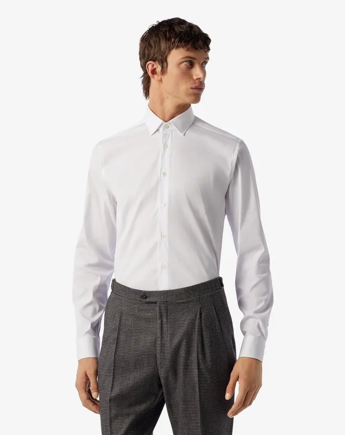 Corneliani Shirts White Cotton Stretch Poplin Shirt 8211 Men